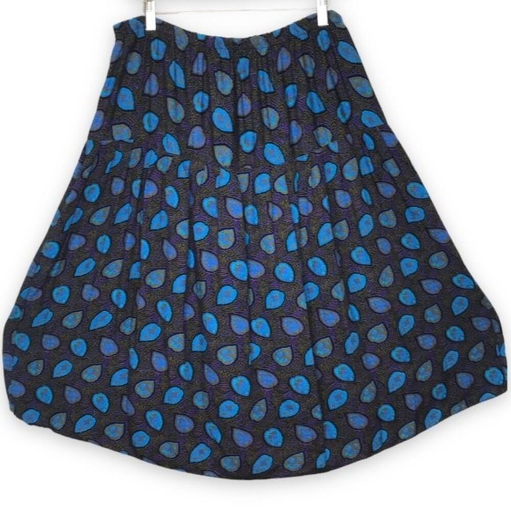 Vintage Queens Plaza Rayon Elastic Waist Drop Yoke Blue Women Midi Skirt Size 20